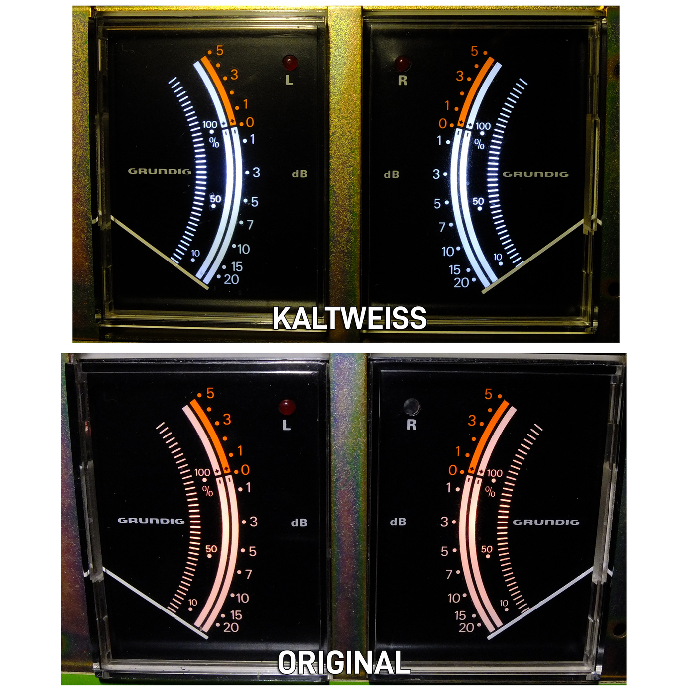 VU meter lighting LED conversion kit for Grundig TS1000 in cool white