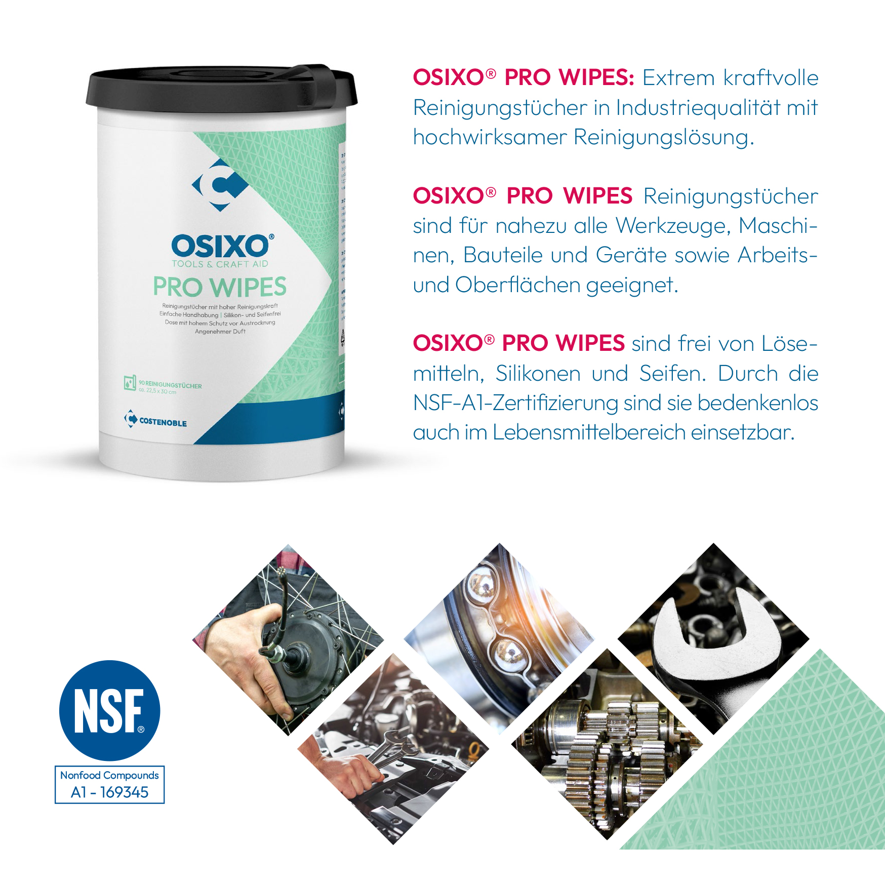 OSiXO Pro Wipes Reinigungstücher für Werkstatt, Haushalt und Hobby (40er Set) in Spender-Dose